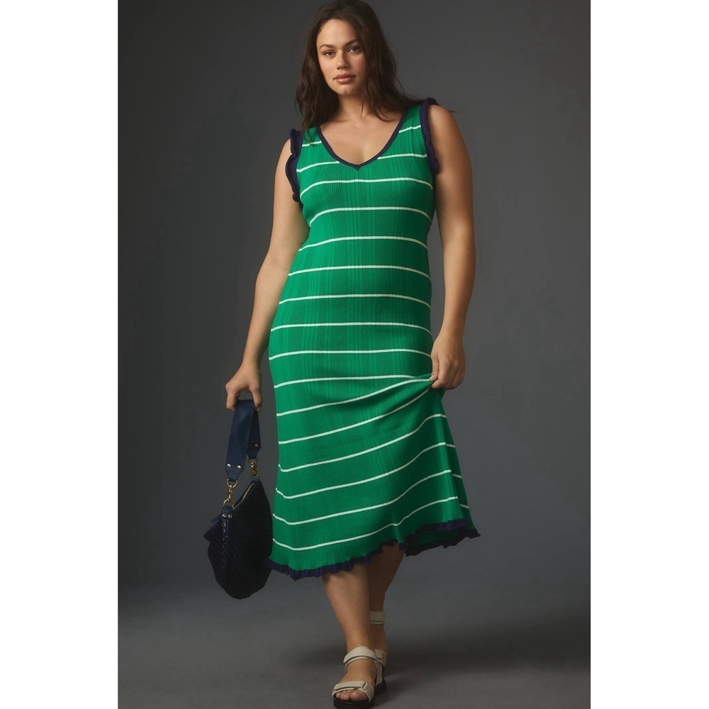 Anthropologie Daily Practice Sweater Dress Midi Green Stretch Preppy Sz L NWT